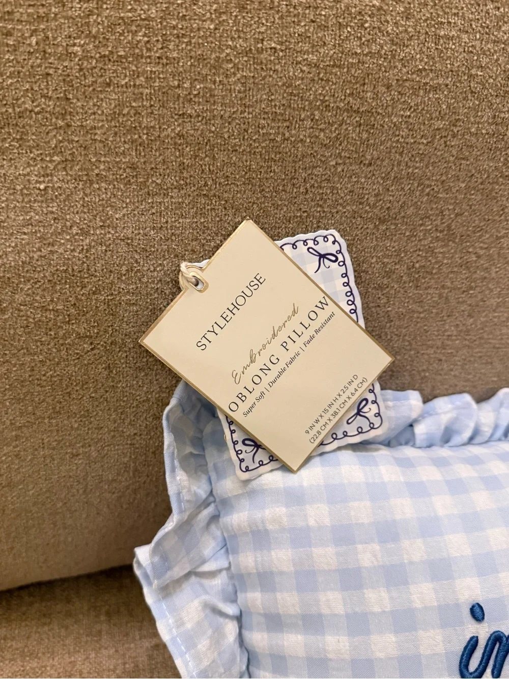 In a Good Place In My Book Gingham Blue & White Decorative Pillow Stylehouse NWT
